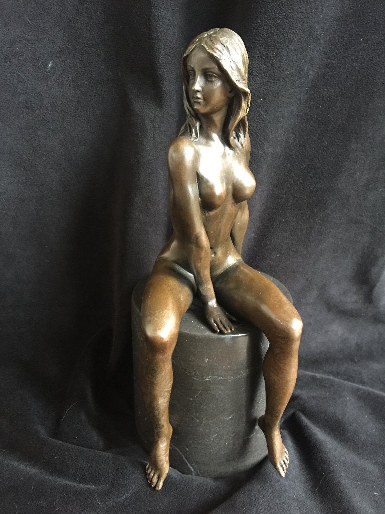 Bronzen zittend naakt, Claude/stempel zuiver fraai brons, Antiek en Kunst, Ophalen of Verzenden