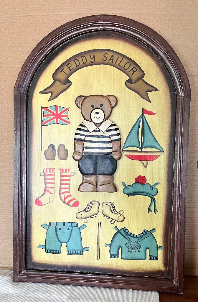 vintage Teddy Sailor schilderij, Overige onderwerpen, Ophalen of Verzenden, Wanddecoratie, Hout