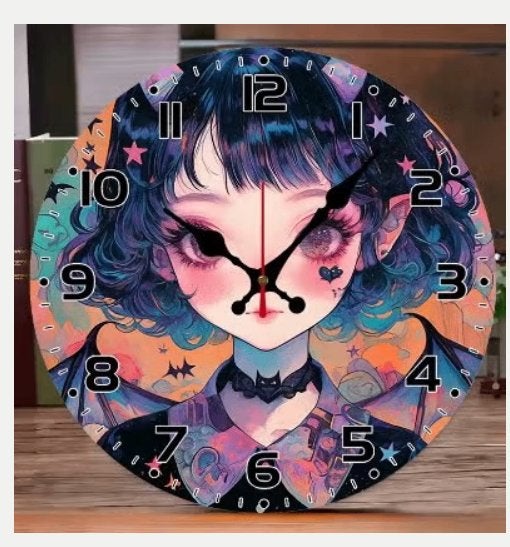 Ronde wandklok van hout Fantasy Girl (25cm), Huis en Inrichting, Ophalen of Verzenden, Nieuw, Wandklok