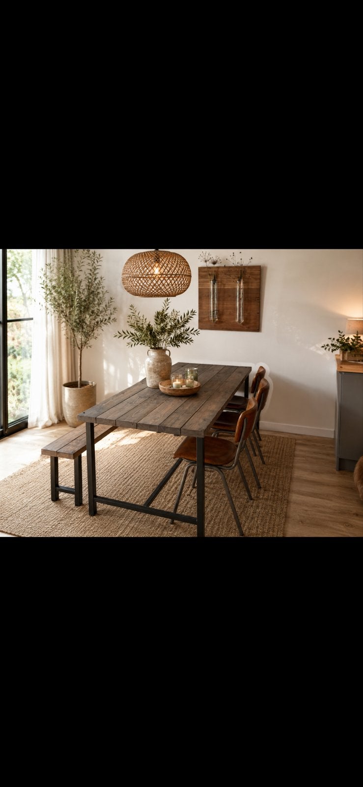 Robuuste eettafel met bankje., Ophalen, Gebruikt, 200 cm of meer, 50 tot 100 cm