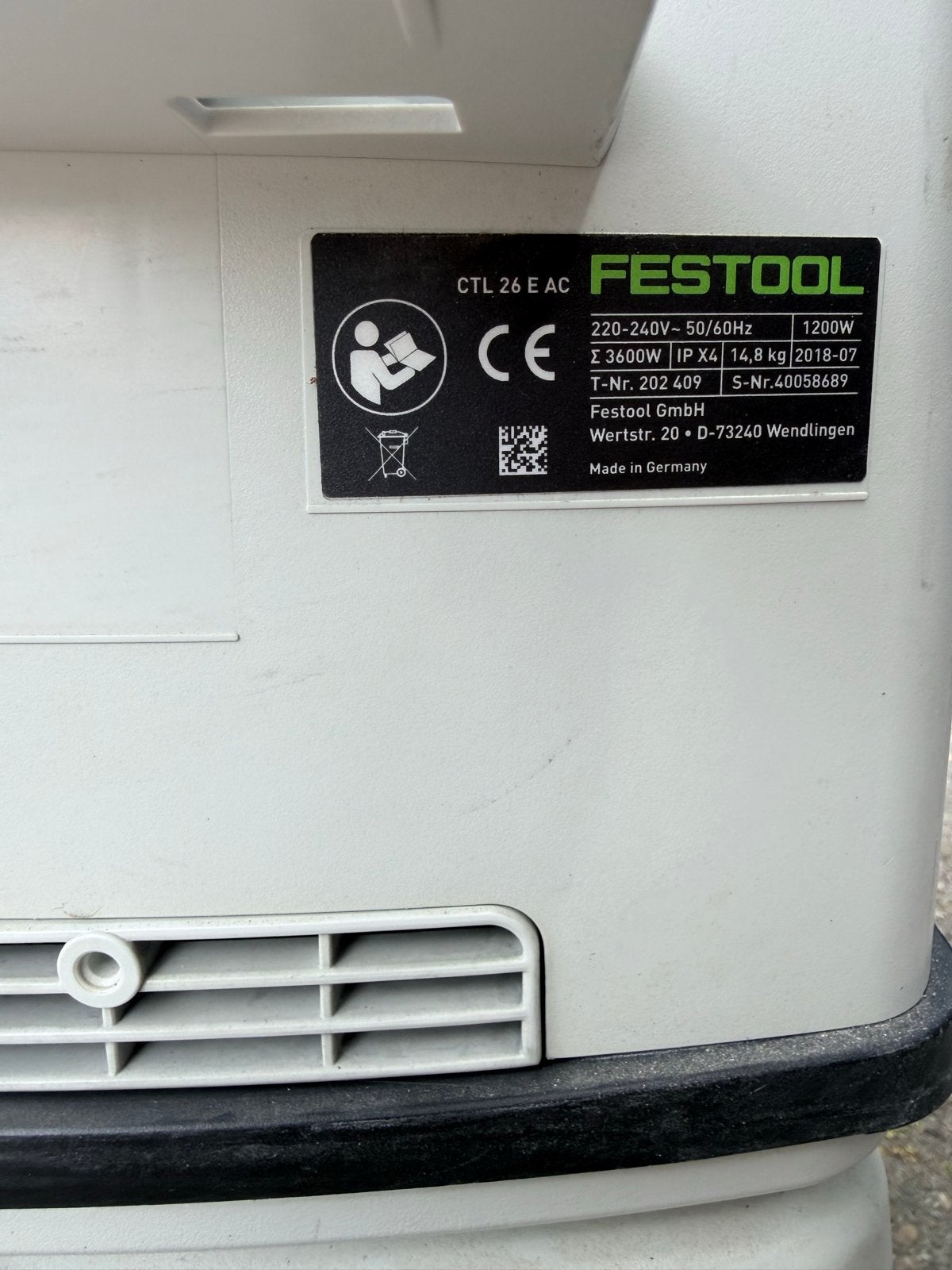 Festool CTL 26 E AC Stofzuiger met Bluetooth, Ophalen of Verzenden, Gebruikt, Waterstofzuiger