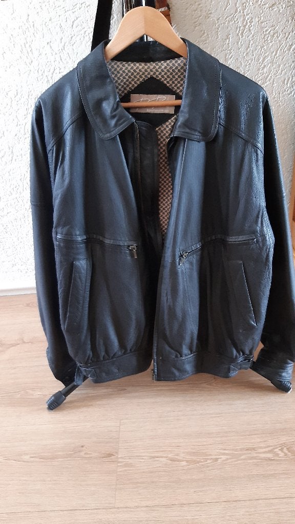 Zwart leren heren jack (vintage), Ophalen, Gedragen, Maat 48/50 (M), Zwart