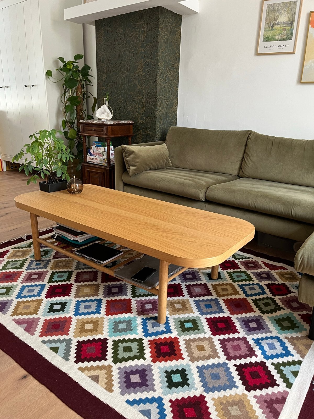 IKEA LISTERBY Salontafel, eikenfineer, 140x60 cm, Huis en Inrichting, Tafels | Salontafels, Ophalen, 100 tot 150 cm, Eikenhout