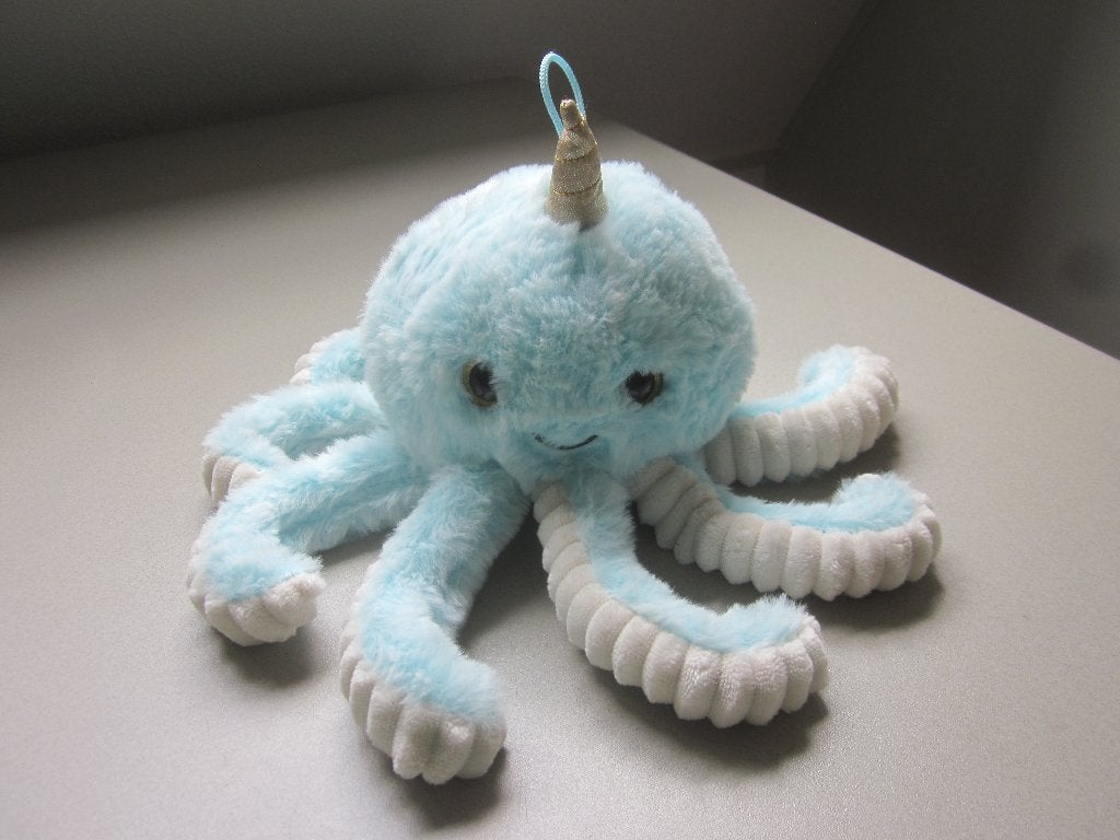 Blauw-wit superzacht pluche octopus/inktvis gouden glitter, Overige merken, Overige karakters, Overige typen, Ophalen of Verzenden