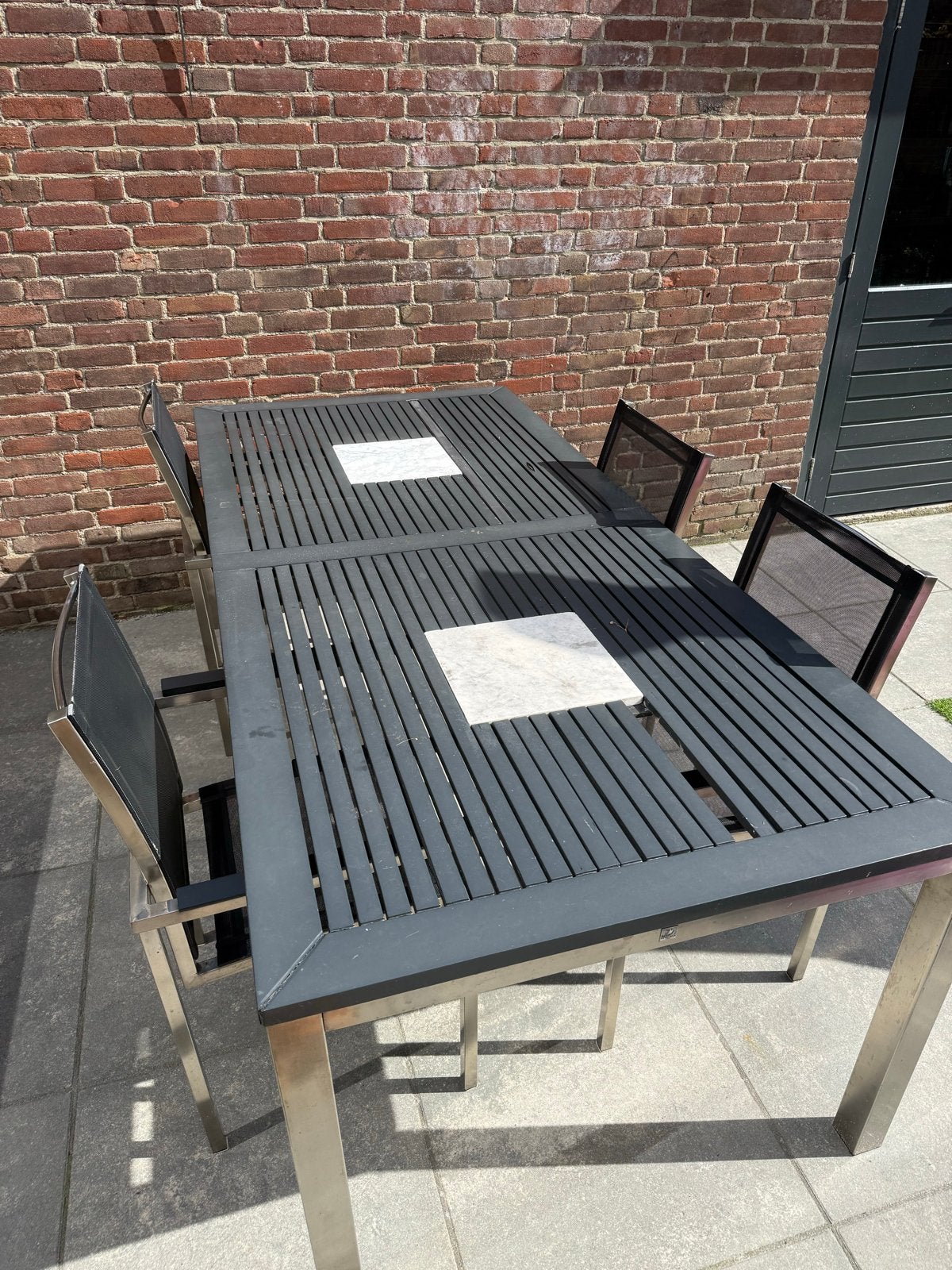 Moderne eettafel met 4 stoelen GRATIS, Ophalen, 4 zitplaatsen, Gebruikt, Eettafel