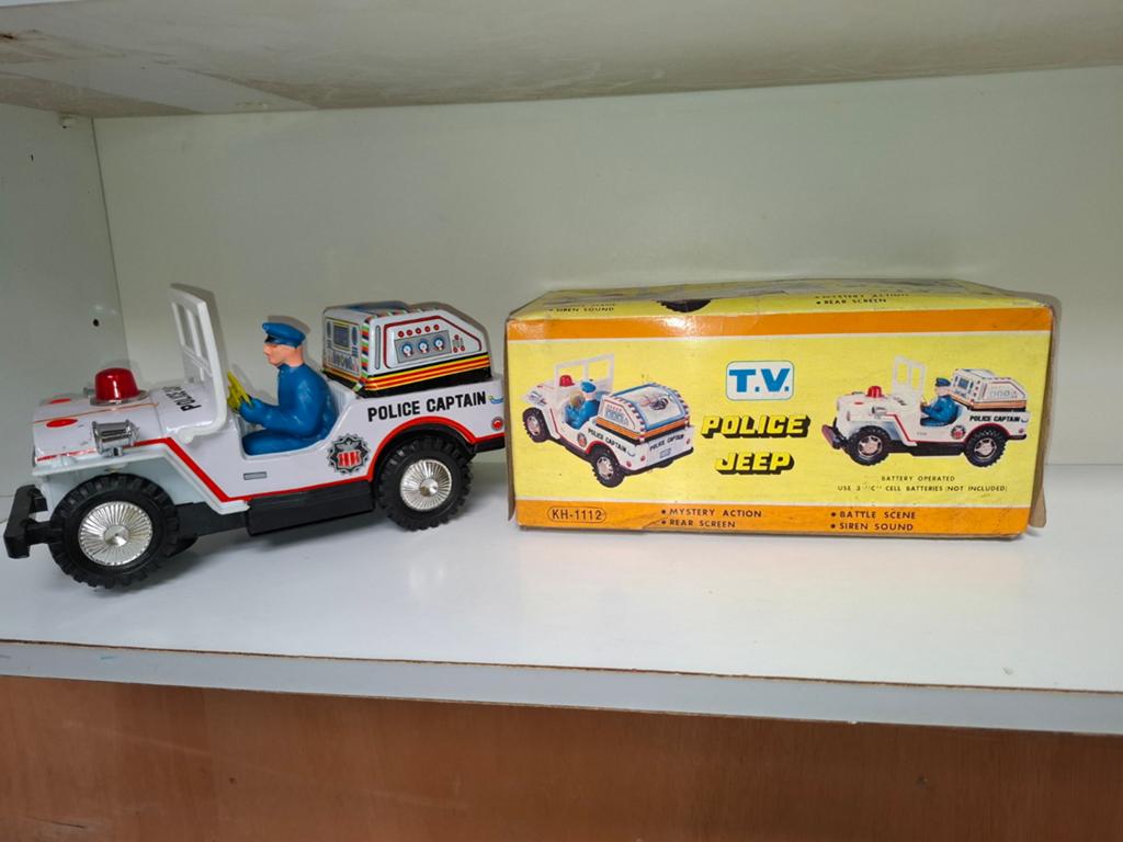 Vintage Blikken Politie Jeep - T.V. Police Jeep KH-1112, Ophalen of Verzenden