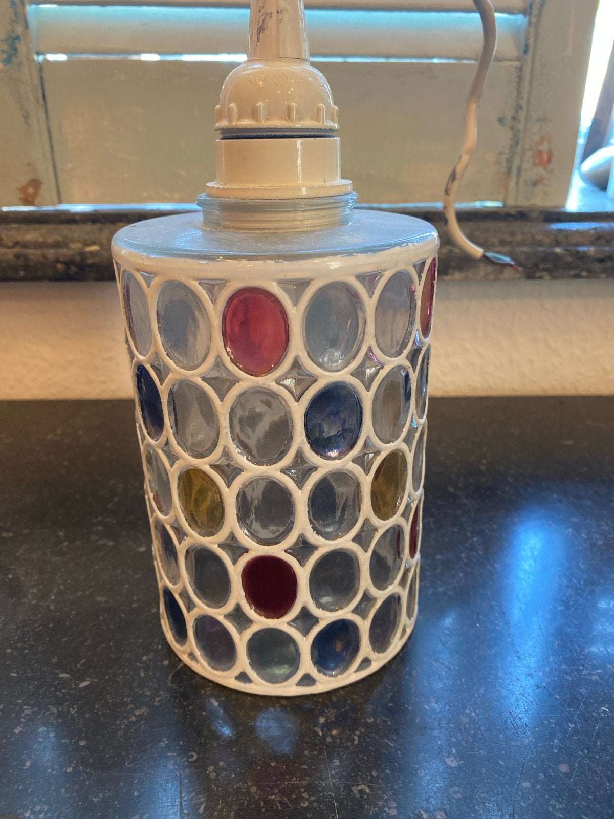 Vintage hanglamp met gekleurd glasmozaïek, Antiek en Kunst, Ophalen of Verzenden