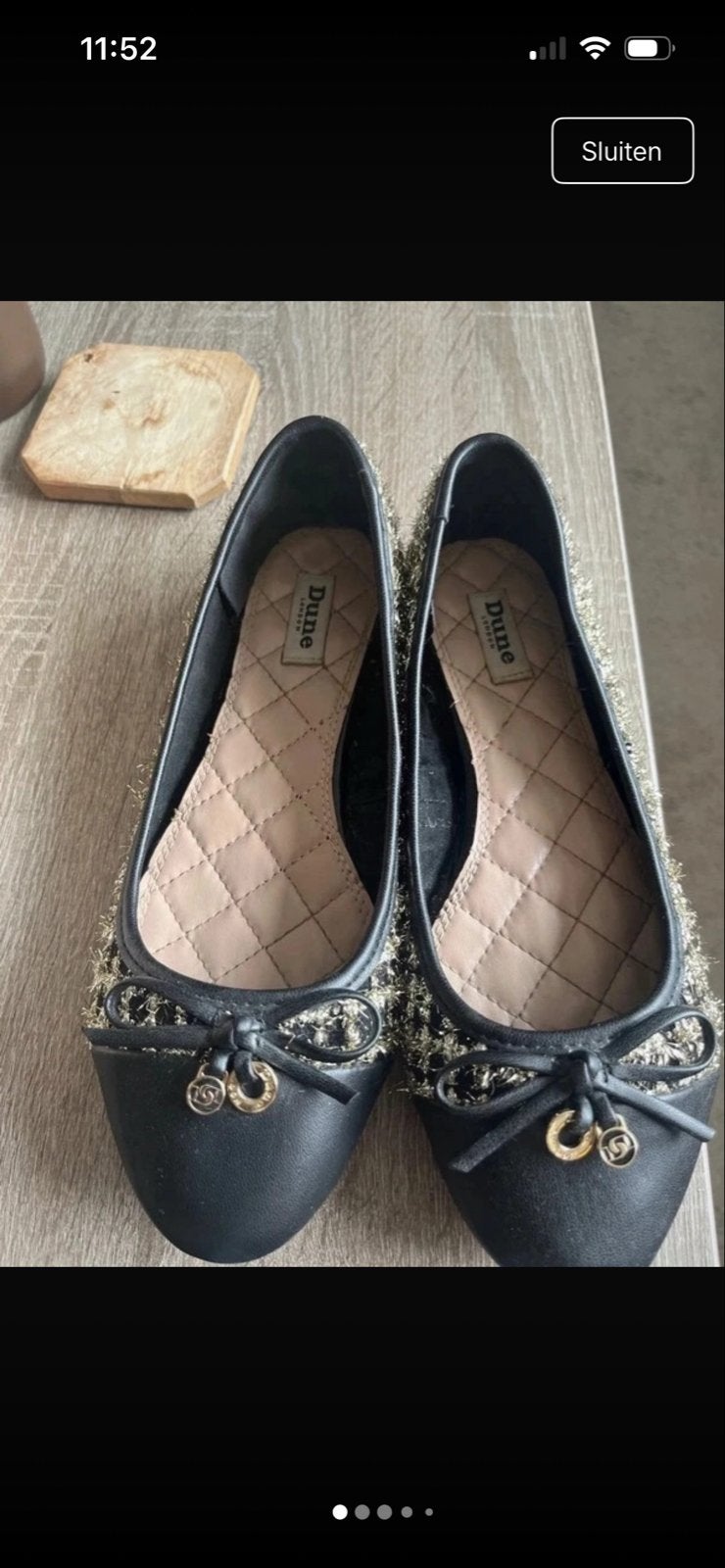 Dune London Ballerina's Zwart Goud Maat 38, Kleding | Dames, Zwart, Zo goed als nieuw, Ballerina's, Ophalen of Verzenden