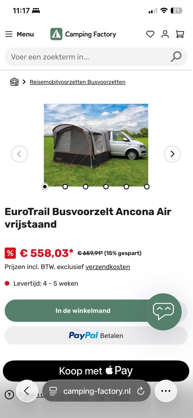 Eurotrail ancona bus voortent, Ophalen of Verzenden, Nieuw, Tot en met 2