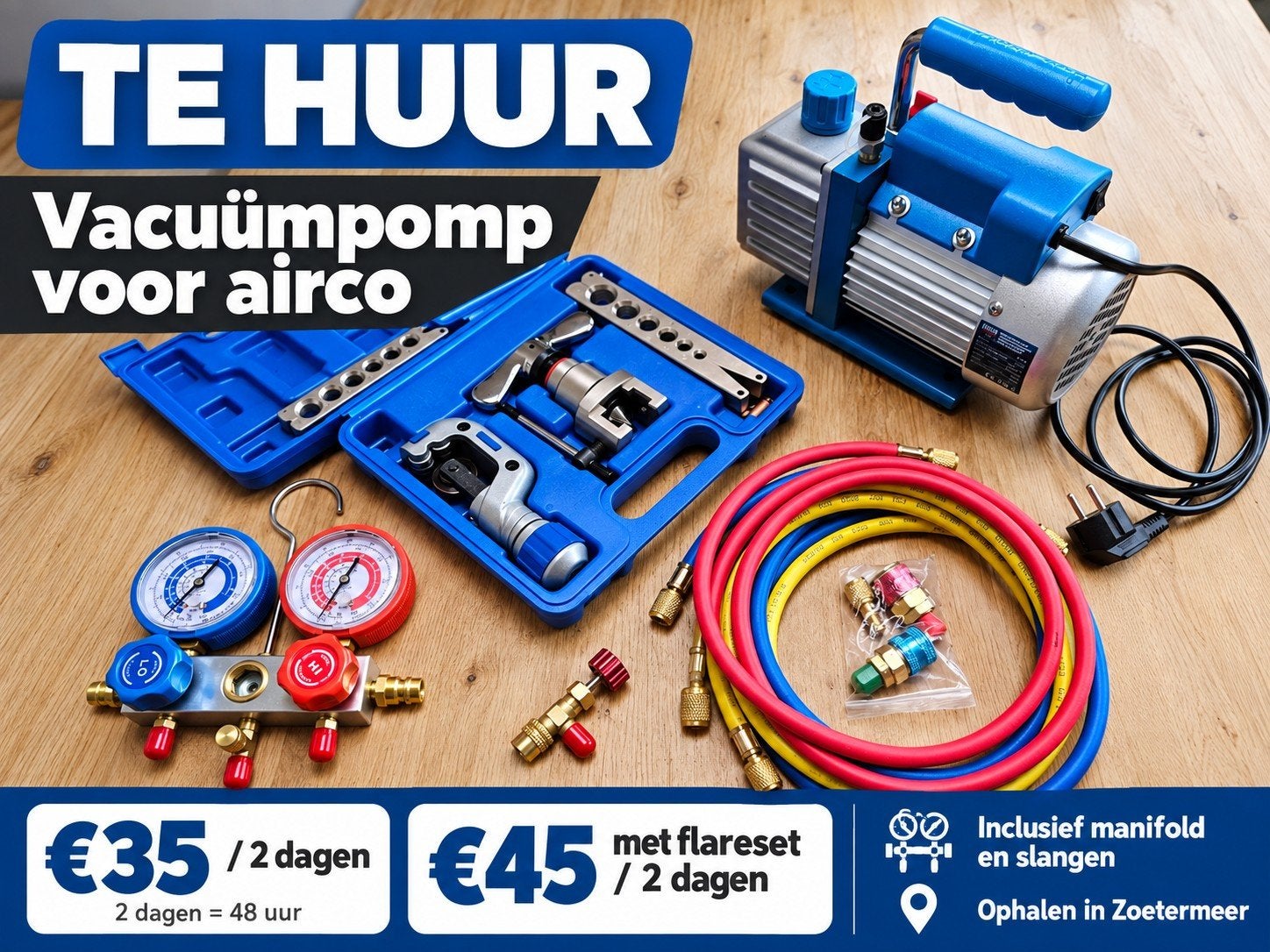 Airco vacuümpomp en flareset te huur, Ophalen, Gebruikt