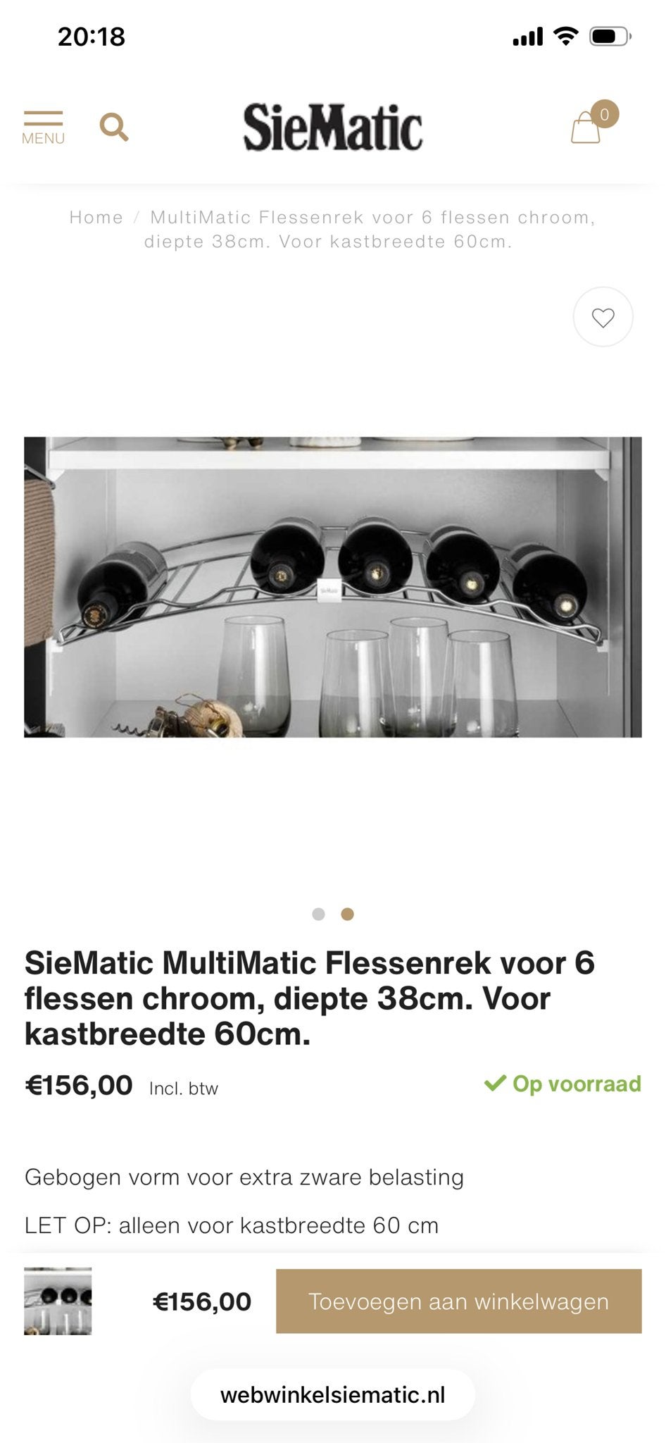 SieMatic MultiMatic Flessenrek chroom 6 flessen, 60cm kast, Huis en Inrichting, Ophalen of Verzenden, Nieuw, Metaal, 5 tot 15 flessen