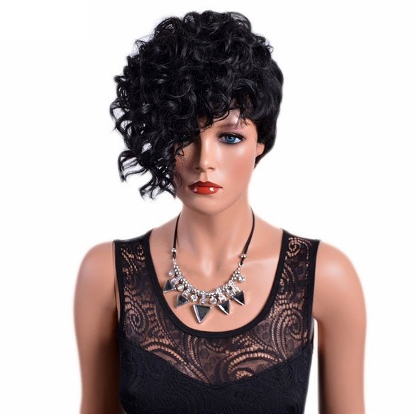 Punk Rockabilly pruik kort zwart haar, Verzenden, Nieuw, Pruik of Haarverlenging