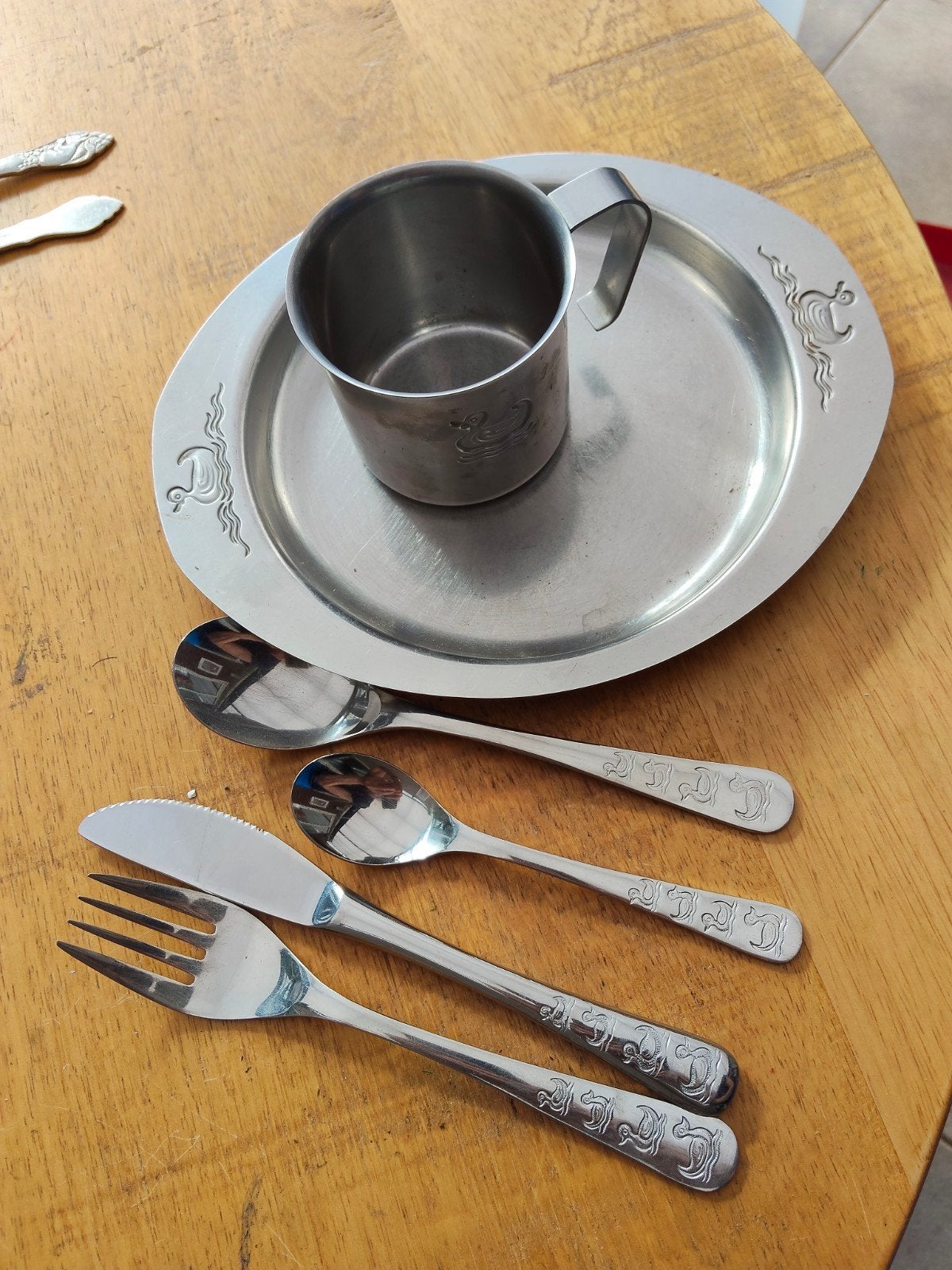WMF. kinderbestek, bordje en beker 6 delig, Ophalen