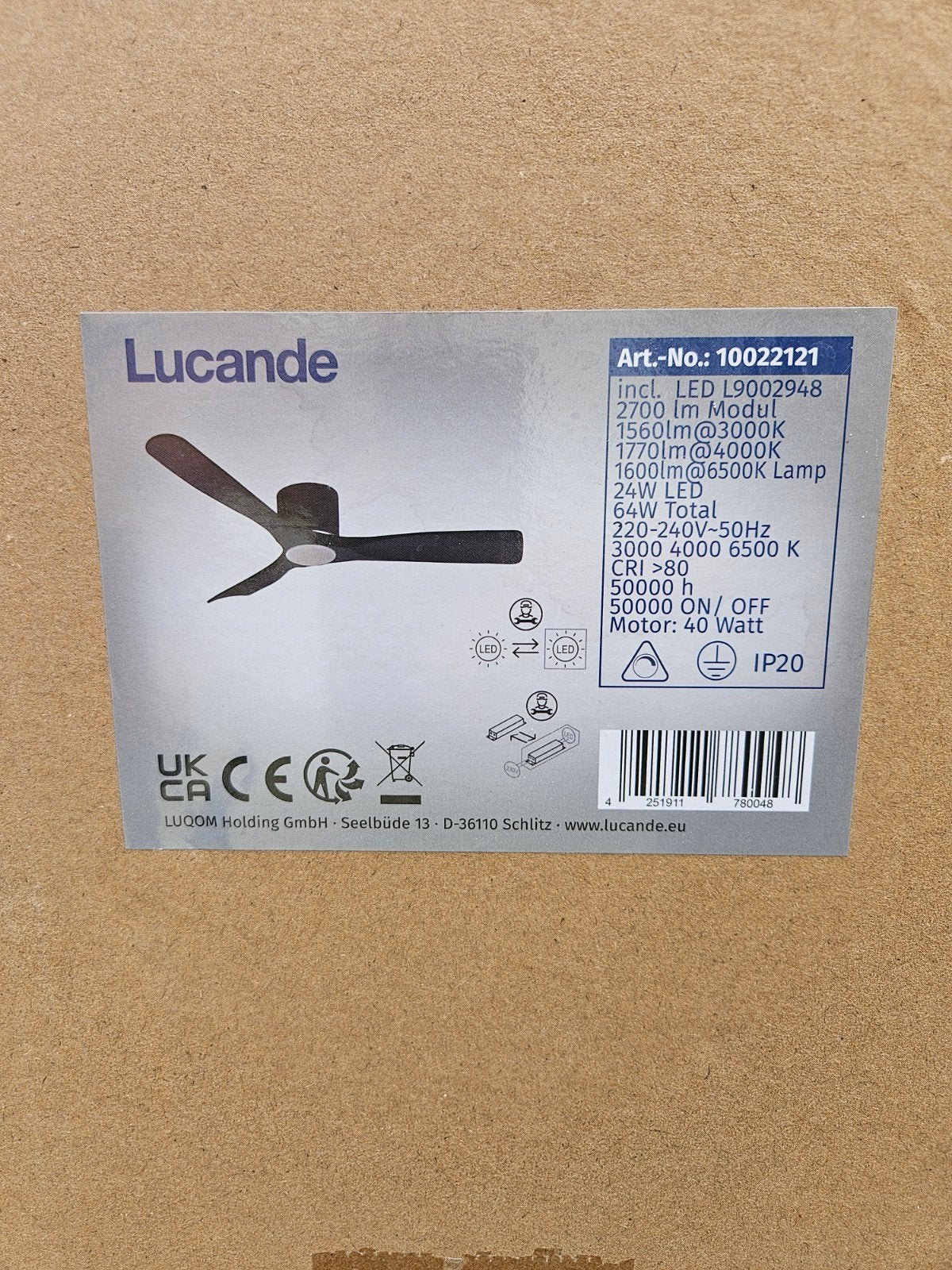 Lucande Smart LED plafondventilator. Nieuw in de verpakking., Witgoed en Apparatuur, Ventilatoren, Ophalen of Verzenden, Nieuw
