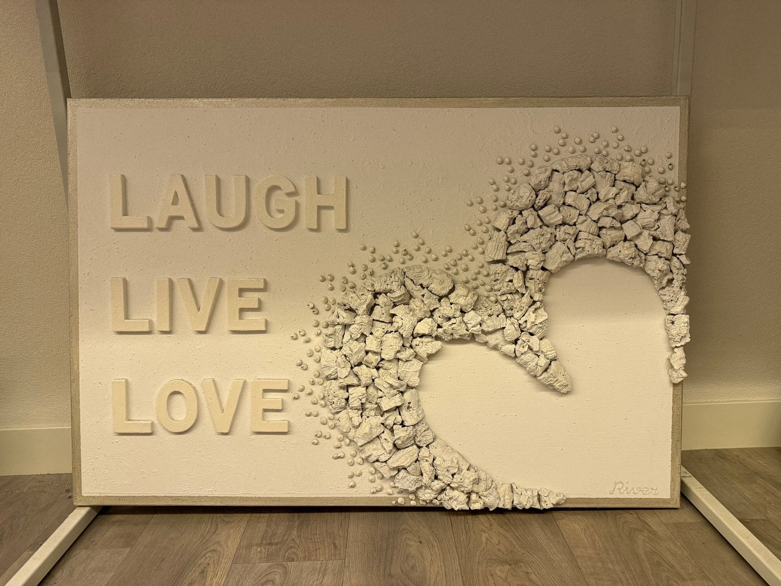 3D Kunstwerk "Laugh Live Love" met hart en textuur, Ophalen, 50 – 75, Zo goed als nieuw, Schilderij