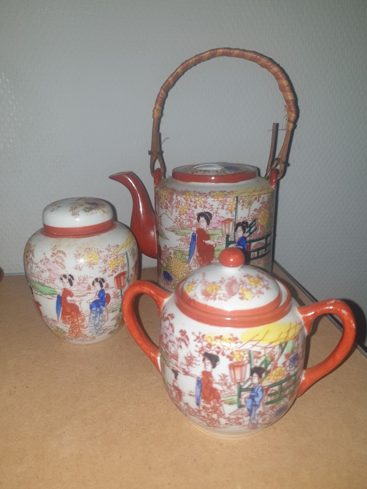 Oosters theepot en room/suiker potjes set - 12 cm hoog, Ophalen of Verzenden