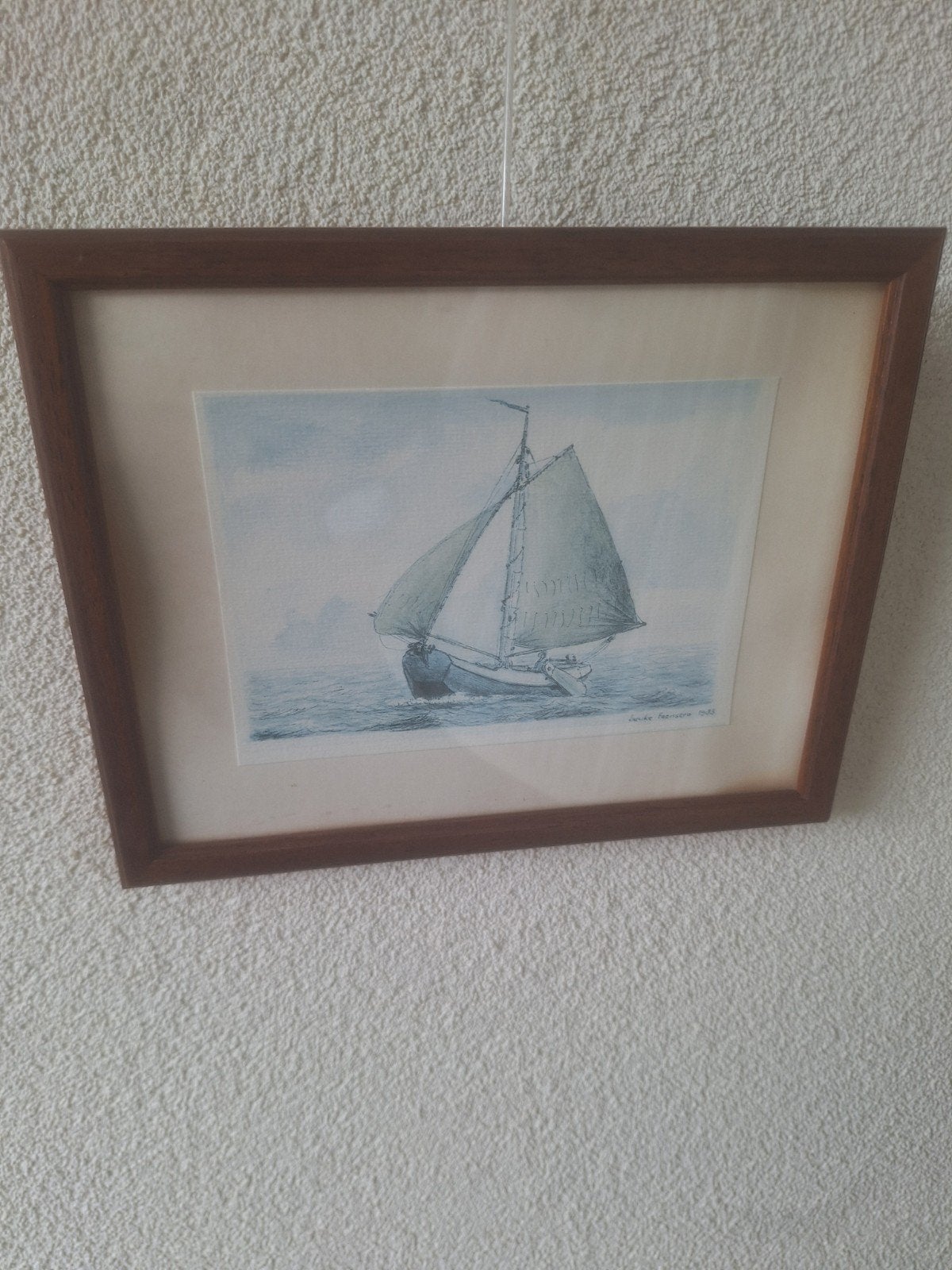 Ingelijste tekening van zeilboot op zee, Ophalen, Tekening, Potloodtekening, Ingelijst