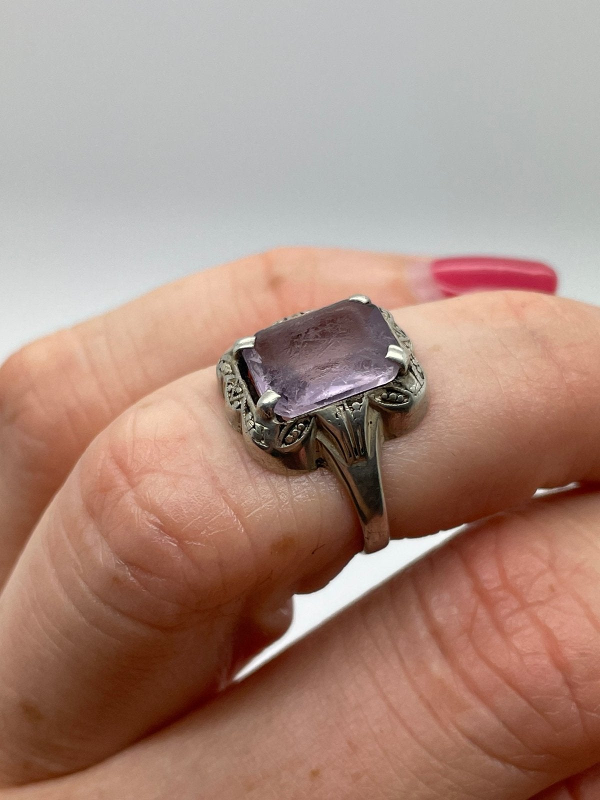 E253 Prachtige zilveren ring amethist maat 16, Sieraden, Tassen en Uiterlijk, Antieke sieraden, Ophalen of Verzenden, Zilver, Ring