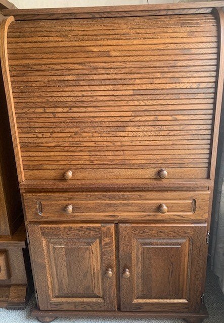 Eikenhouten rolluikbureau / computerkast, Huis en Inrichting, Kasten | Computermeubels, Ophalen, Gebruikt, 70 tot 120 cm, Klassiek, Landelijk