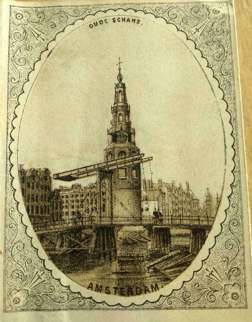 70 / Amsterdam de Oude schans Litho 1875 zeldzaam, Antiek en Kunst, Kunst | Litho's en Zeefdrukken, Ophalen of Verzenden