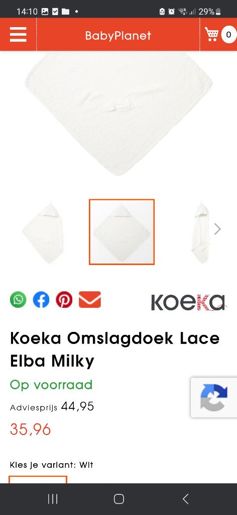 Koeka omslagdoek lace wit, Ophalen of Verzenden, Zo goed als nieuw, 100 cm of meer, Overige typen