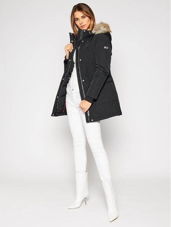 Tommy Jeans winterjas dames XL - Zwart met bontkraag, Kleding | Dames, Jassen | Winter, Zwart, Maat 46/48 (XL) of groter, Ophalen of Verzenden