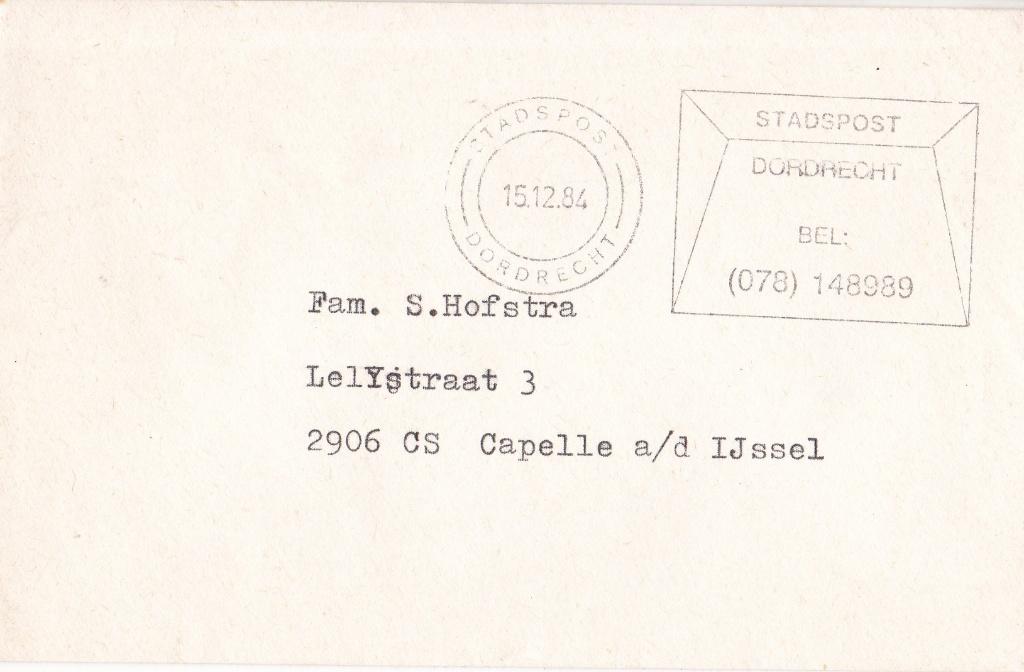 Stadspost Dordrecht – Dordrecht 078 – stempel 15.12.84, Postzegels en Munten, Brieven en Enveloppen | Nederland, Verzenden, Envelop