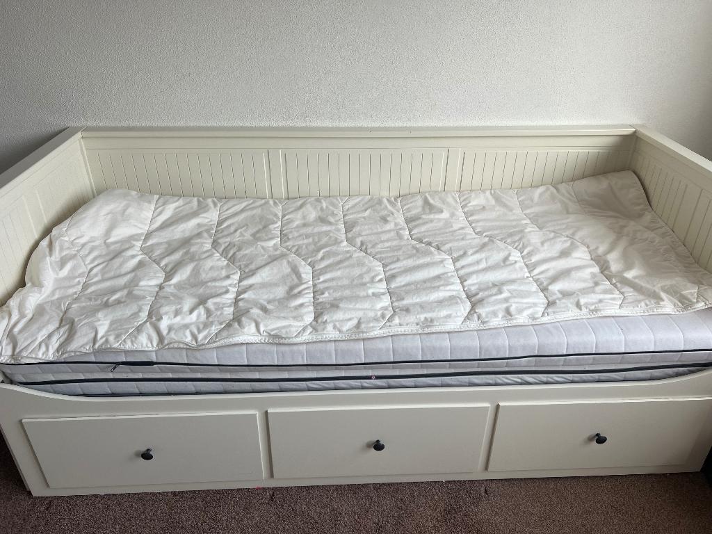Ikea hemnes bedbank, Ophalen, Gebruikt, 90 cm, Wit