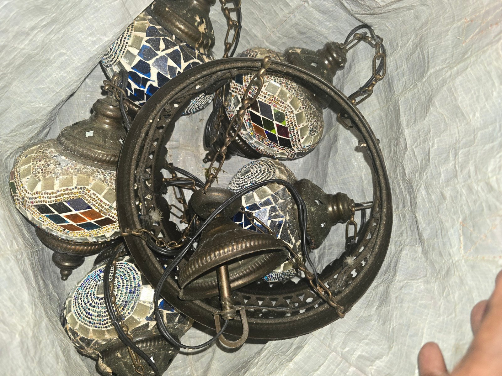 Oosterse hanglamp met 5 mozaïek bollen, Ophalen, Gebruikt, Overige fittingen, Glas