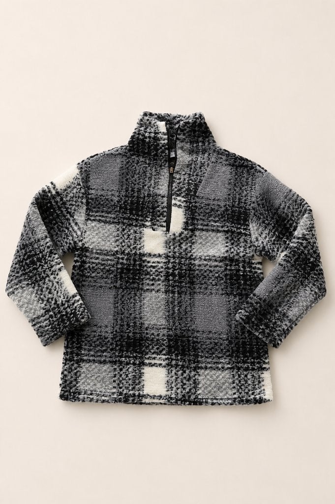 Amsterdenim geruite fleece trui met rits, Maat 38/40 (M), Zwart, Amsterdenim, Ophalen of Verzenden