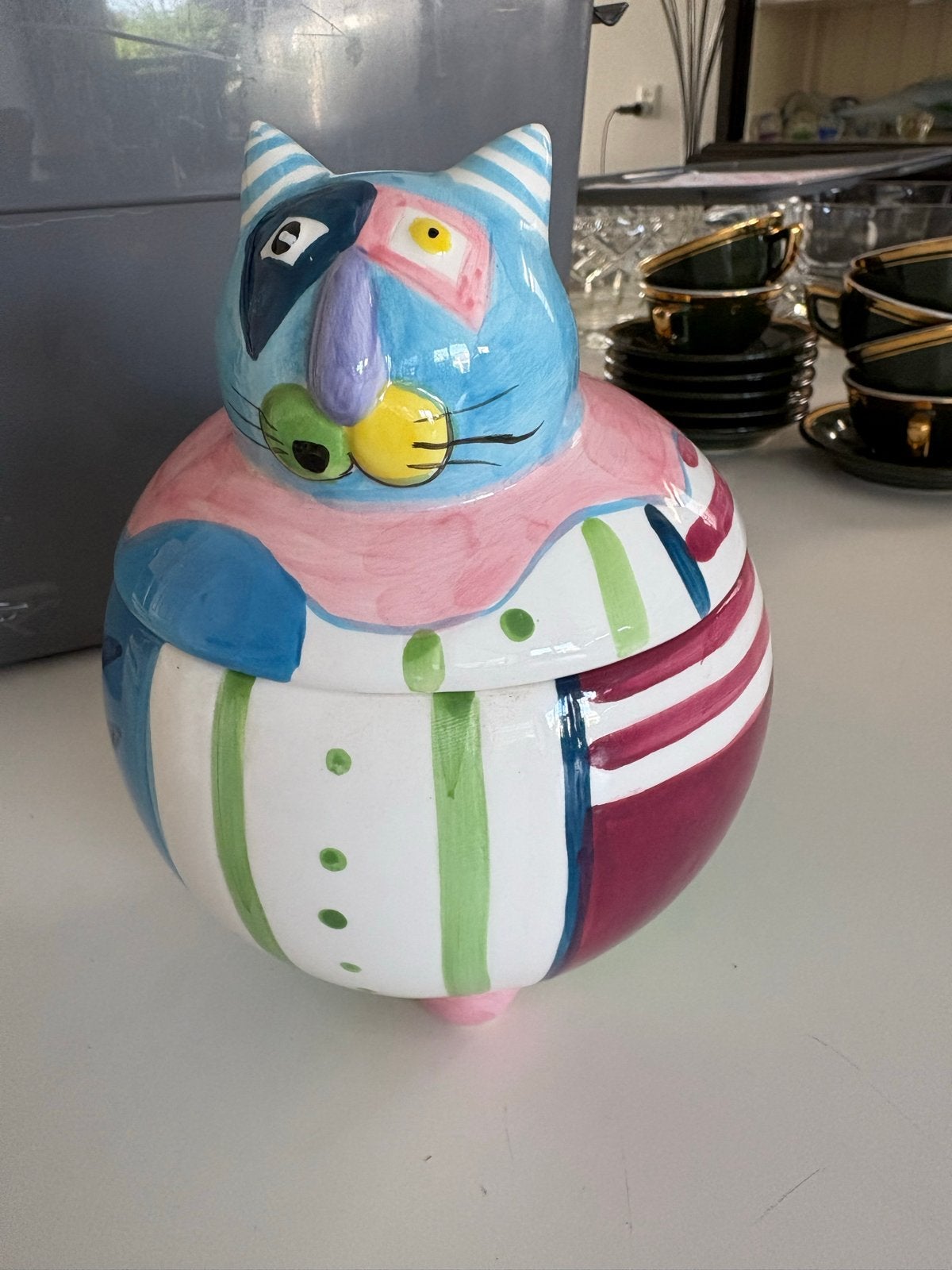 Gekleurde Kat Snoeppot / Koekjespot - Passion for Treats, Huis en Inrichting, Meerkleurig, Overige stijlen, Ophalen of Verzenden