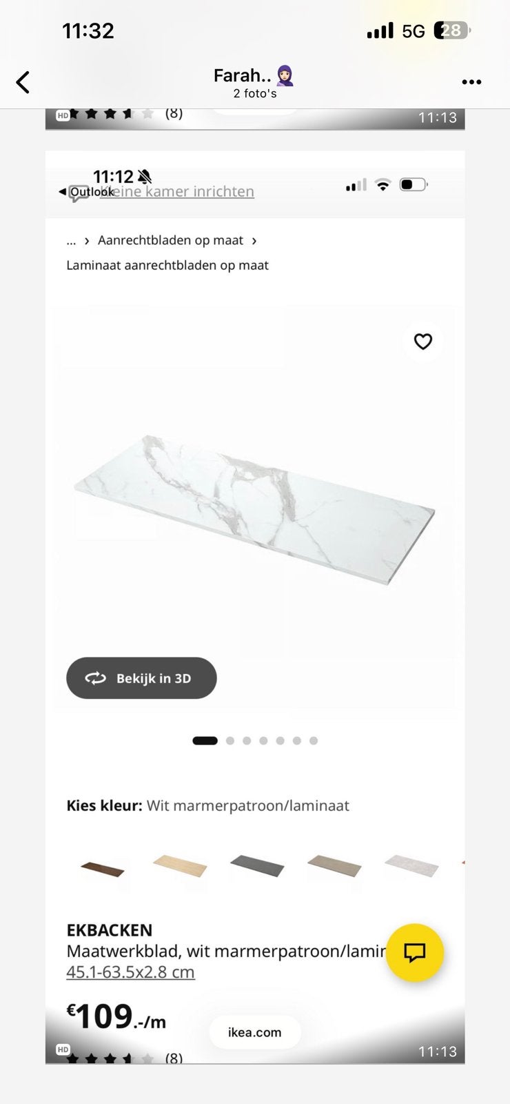 Ikea keukenblad marmer look keukens aanrechtblad, Ophalen, Zo goed als nieuw, 25 tot 50 cm, Minder dan 100 cm