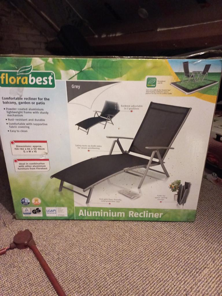 Florabest Aluminium Ligstoel - Grijs, Verstelbaar, Tuin en Terras, Ligbedden, Ophalen of Verzenden, Nieuw, Aluminium, Verstelbaar