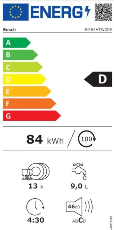 Bosch vaatwasser SMS4HTW00E - Serie 4 - Vrijstaand, Minder dan 85 cm, BSH Huishoudapparaten, 60 cm of meer, Minder dan 10 liter