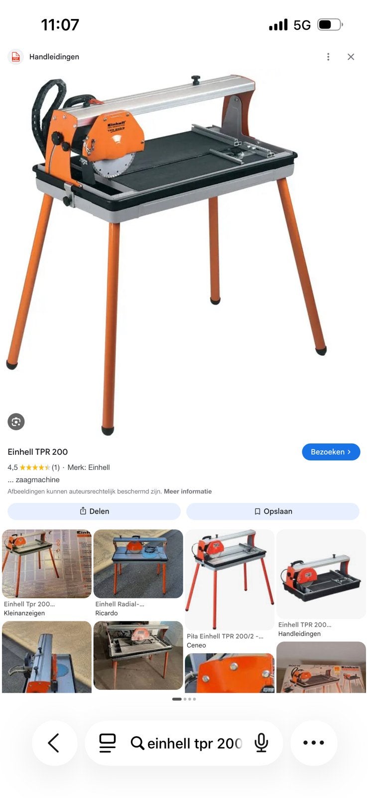Einhell tpr 200/1 tegelzaag 800 watttpr 200 1, Ophalen, Zo goed als nieuw, 600 tot 1200 watt, 30 tot 70 mm