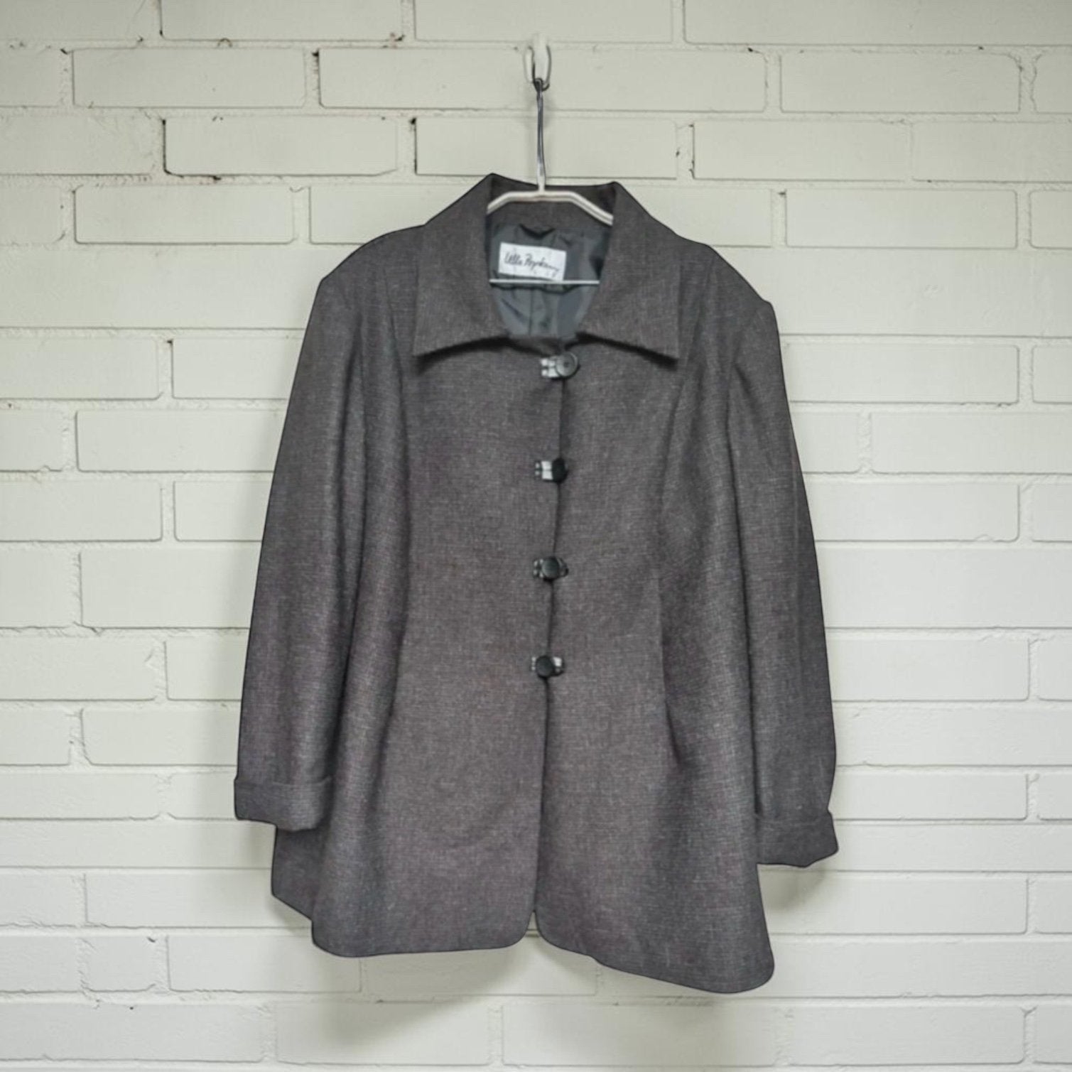 Nieuw: Ulla Popken Jas Maat 52 Grijs PU Leer Sjiek Wol, Verzenden, Maat 46/48 (XL) of groter, Up, Nieuw