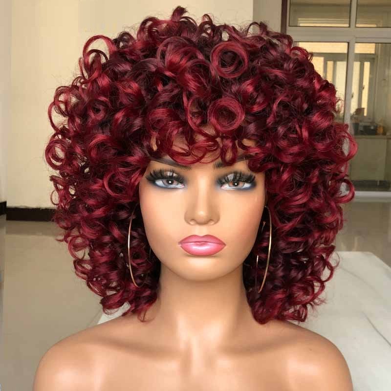 Donkerrode Korte Afro Pruik Haar Dames Vrouwen Krullen Rode, Sieraden, Tassen en Uiterlijk, Uiterlijk | Haarverzorging, Verzenden