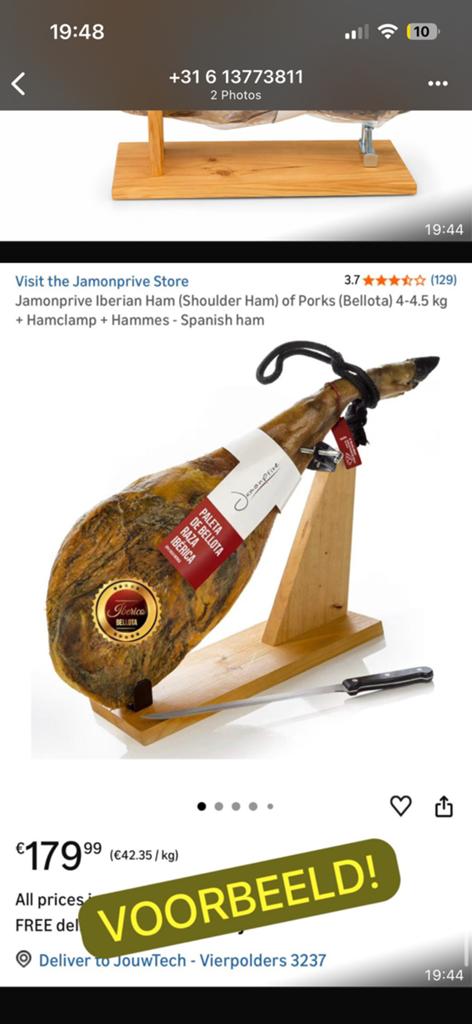 Iberico ham 4,5 kg tot 2028 houdbaar, Ophalen of Verzenden, Nieuw, Overige typen