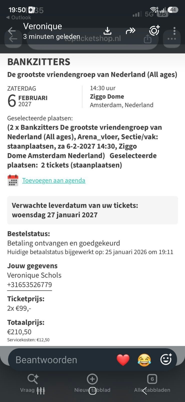 2 kaartje voor de bankzitters op 6 februari, Twee personen, Overige soorten, Overige typen