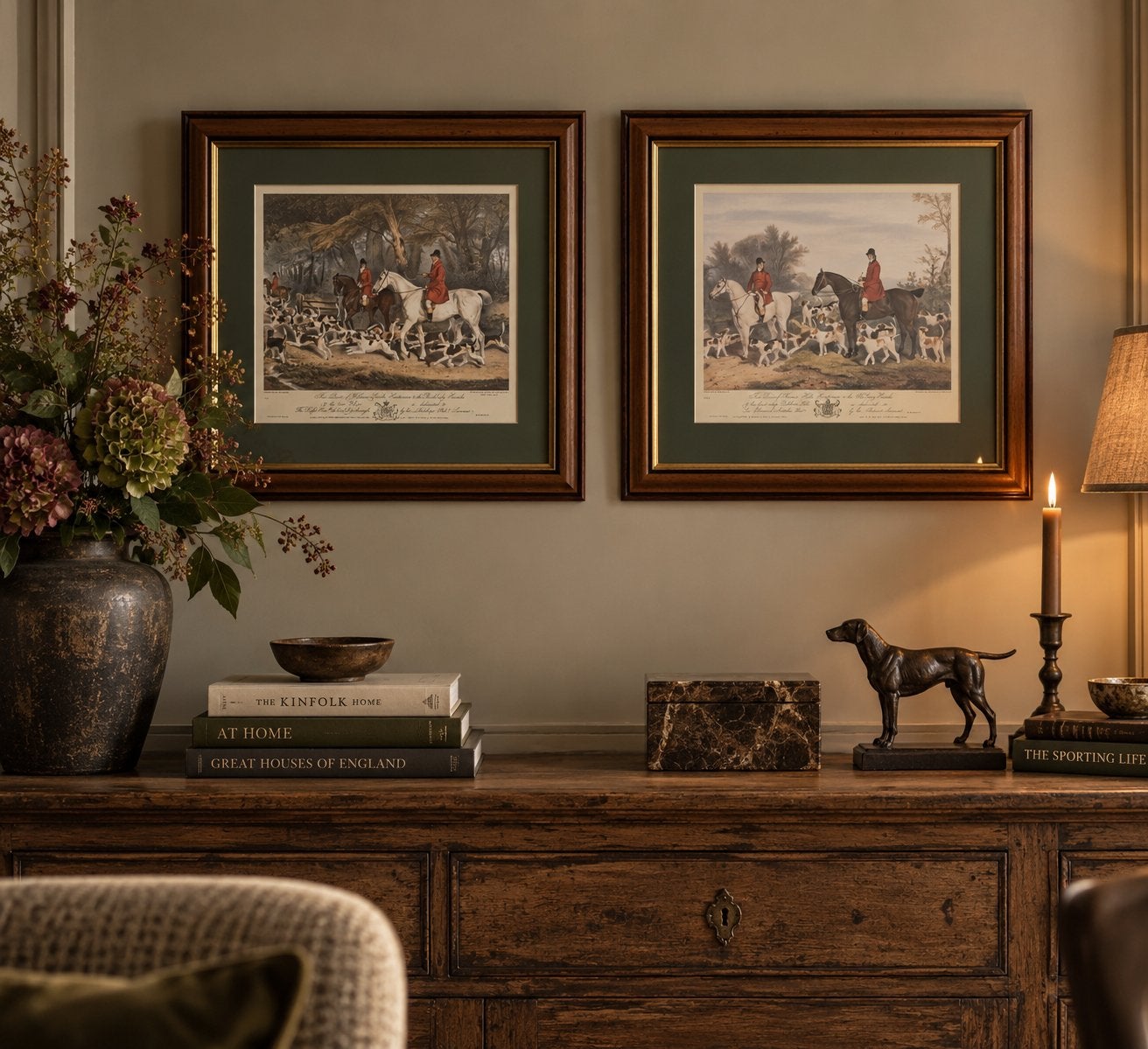 Set van 2 vintage Engelse jachtprenten | Hunting Prints |, 62 cm, Ophalen of Verzenden, Zo goed als nieuw, 60 cm