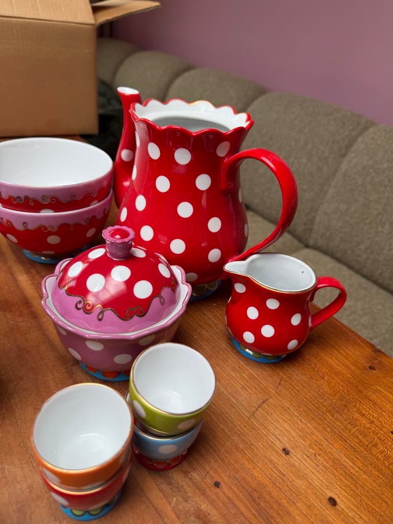 Oilily servies met stippen, Huis en Inrichting, Ophalen, Gebruikt, Blond Amsterdam, Keramiek