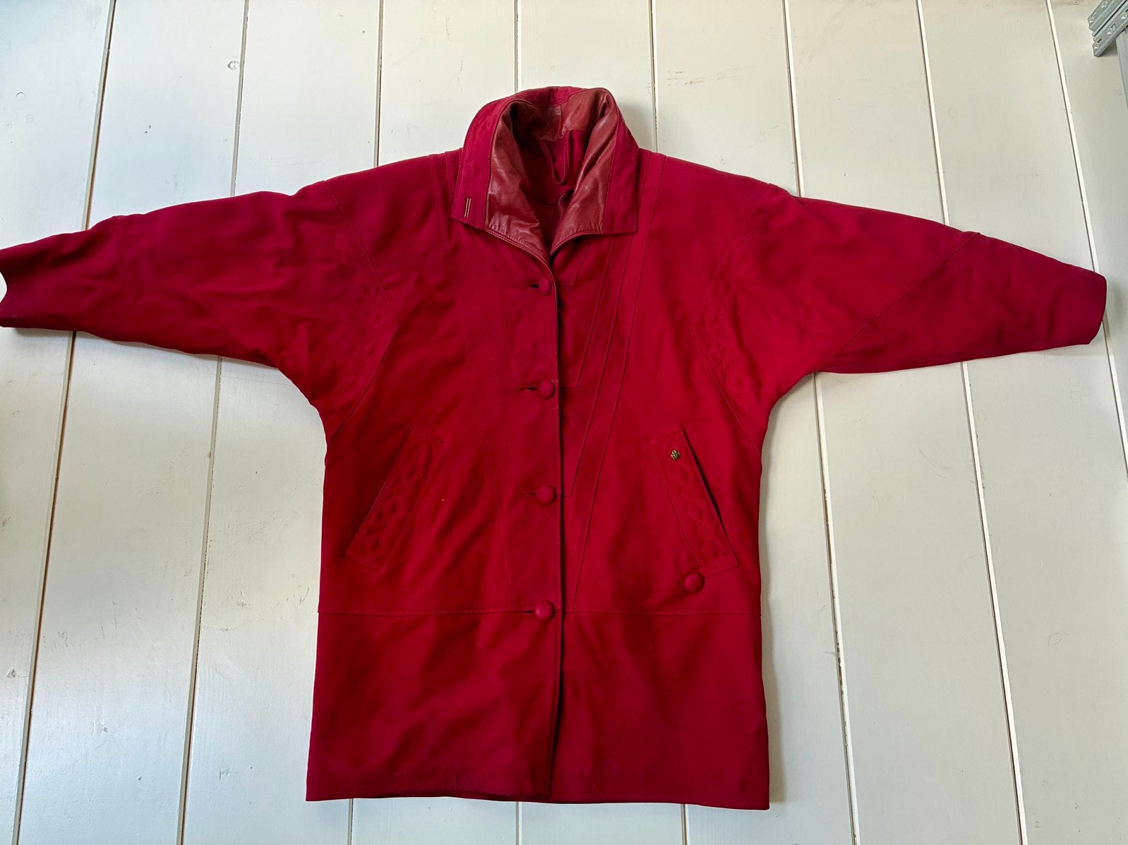 Vintage Suède Jas Rood, Ophalen of Verzenden, Gedragen, Maat 38/40 (M), Rood