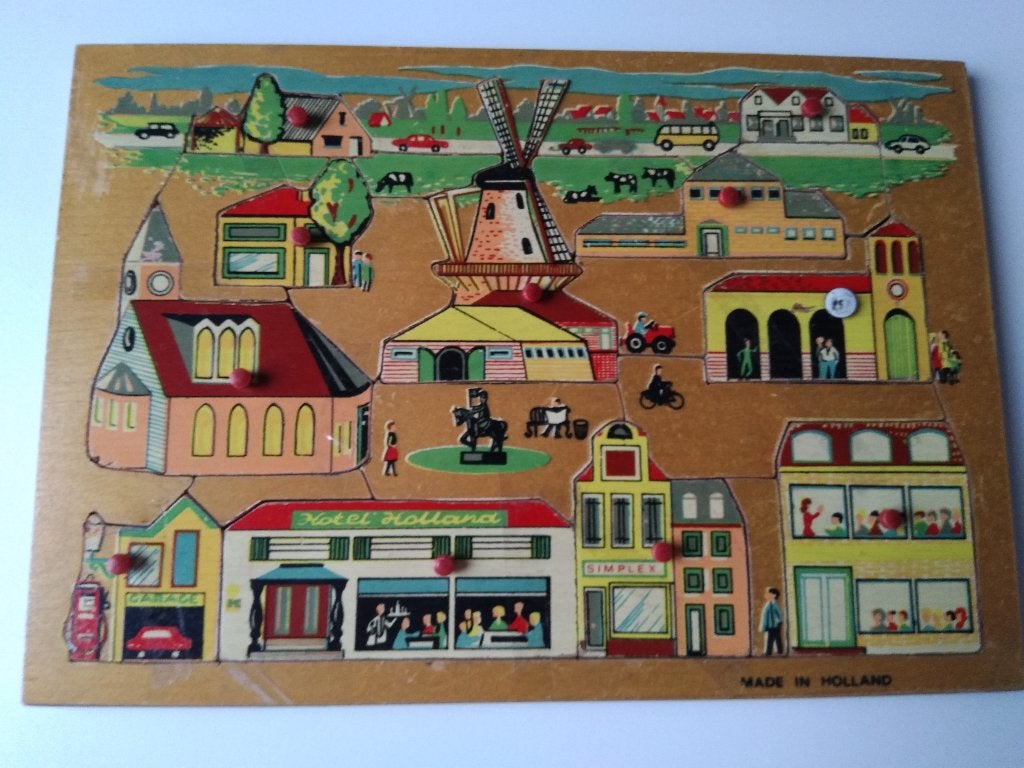 Simplex puzzel jaren 50 stad en land, Gebruikt, 10 tot 50 stukjes, Ophalen of Verzenden, Van hout