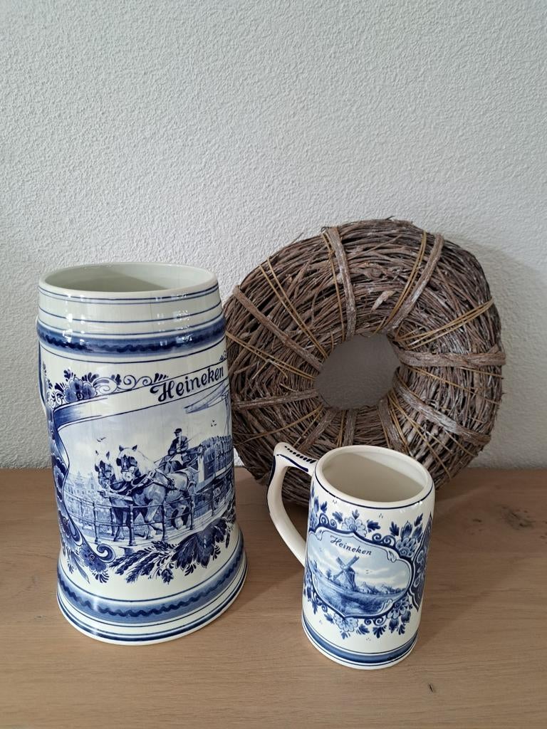 Delfts Blauw Heineken Bierpul Groot & Klein prijs per stuk, Ophalen of Verzenden, Gebruikt, Pul(len), Heineken