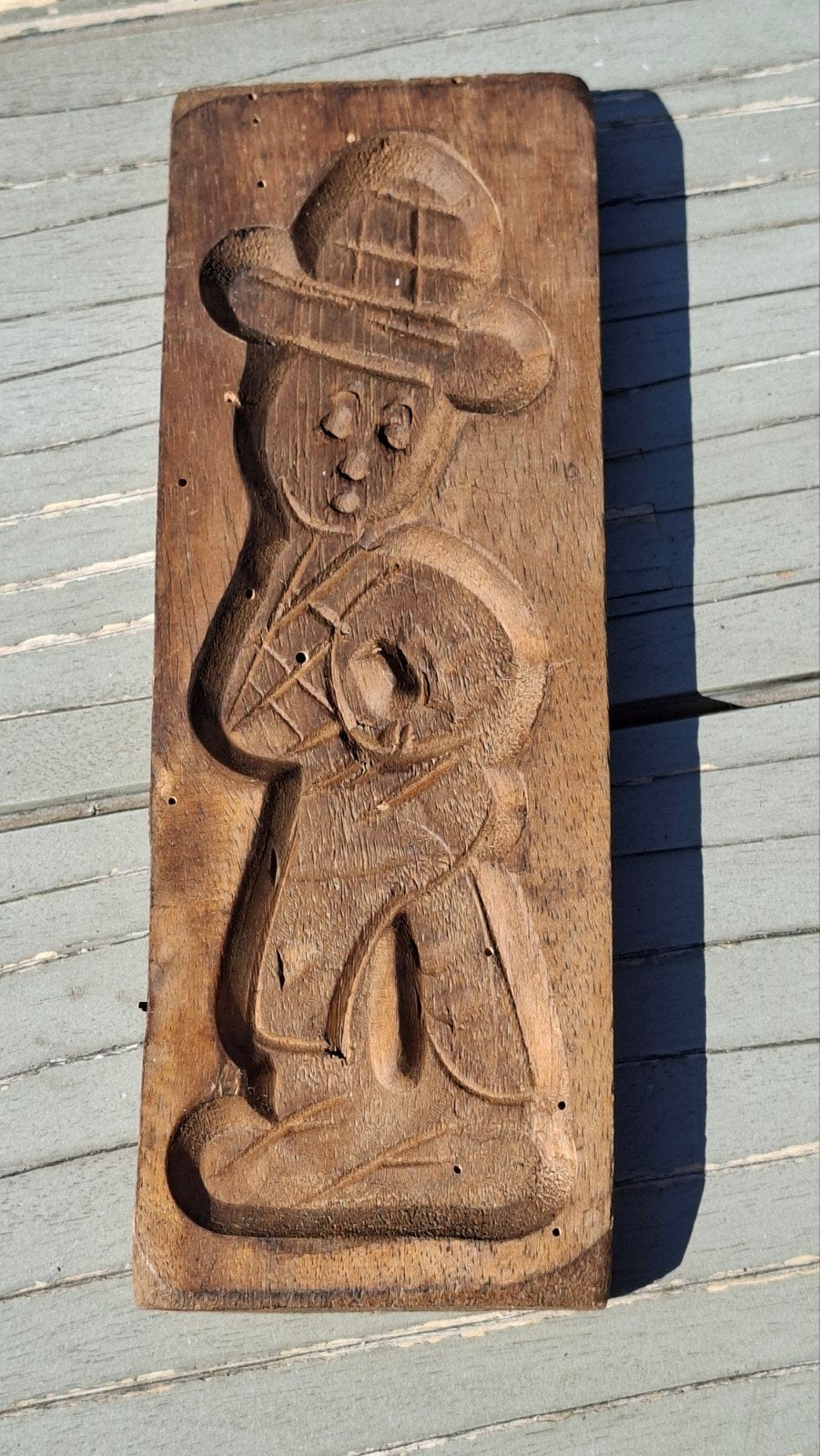 Originele Handgestoken Speculaasplank - Man met Trommel, Ophalen of Verzenden