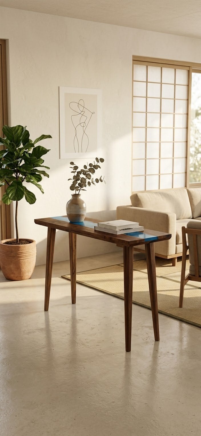NIEUWE Sidetable Teakhout met harsdecoratie, Venlo, 100 tot 150 cm, Teakhout, Nieuw