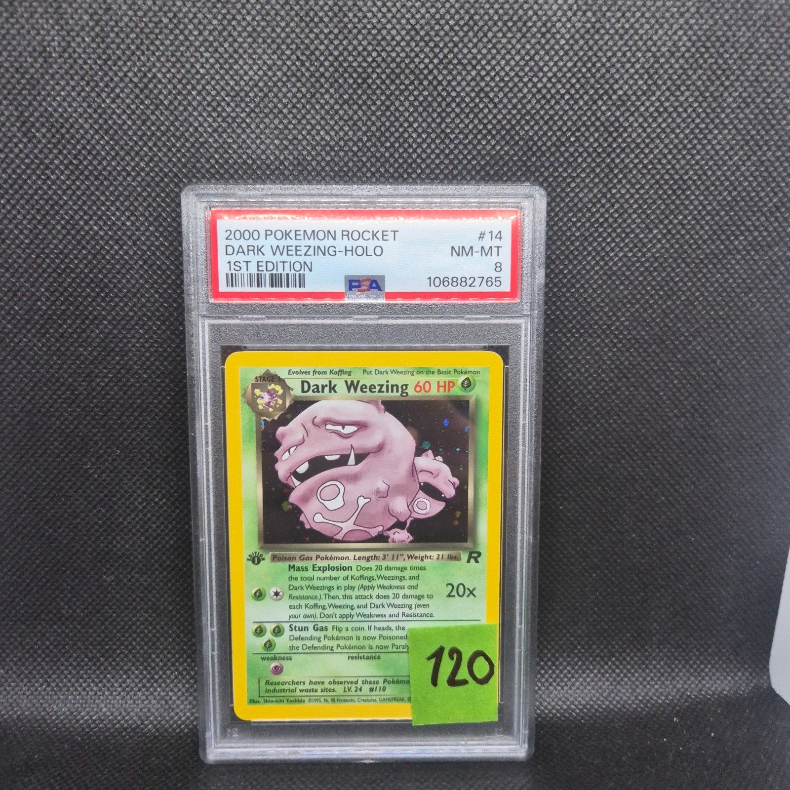 Dark Weezing Holo 1st Edition Rocket PSA 8, Ophalen of Verzenden, Zo goed als nieuw