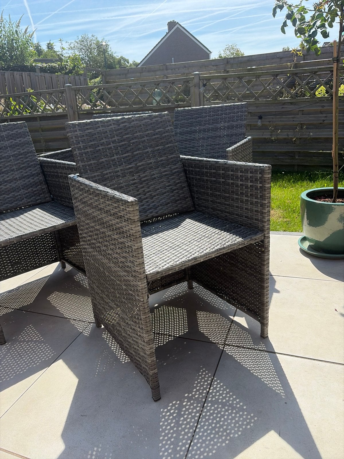 4x tuinstoelen - Grijs, Tuin en Terras, Tuinstoelen, Ophalen, Gebruikt, Wicker, Stapelbaar