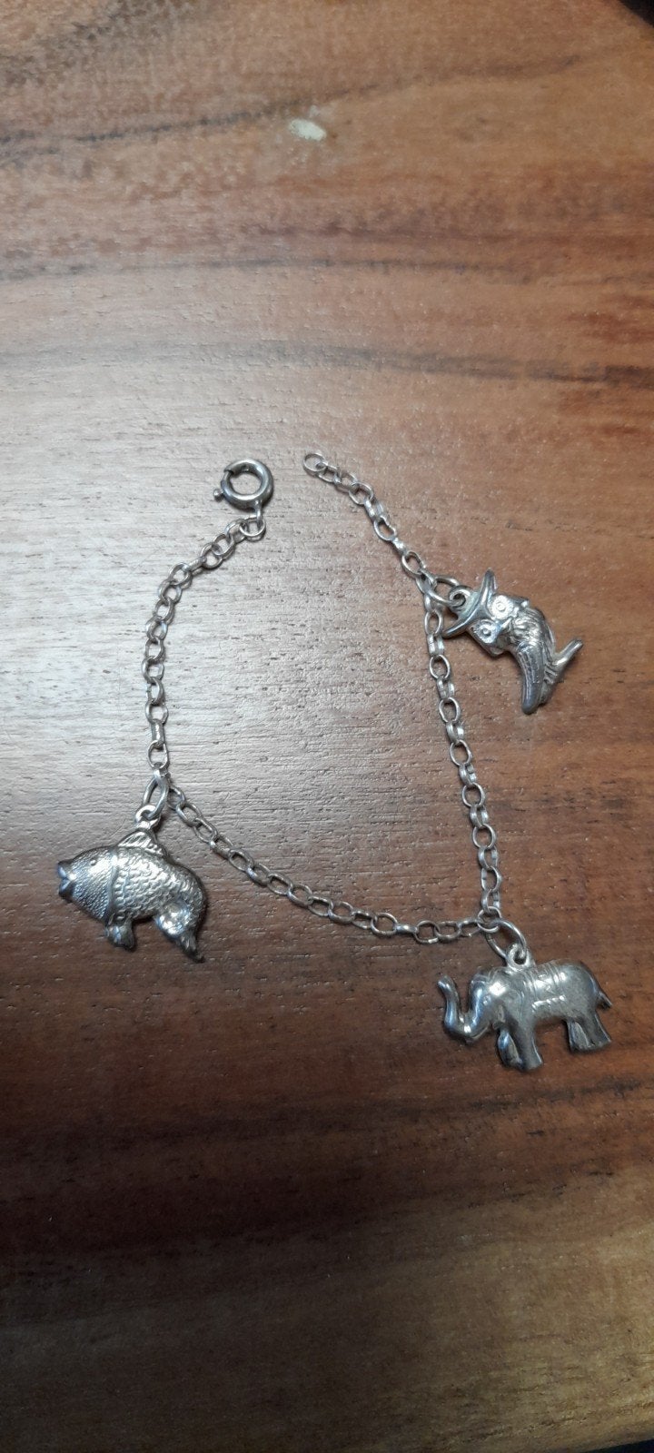Zilveren kinderbedelarmbandje met 3 bedeltjes, 14,5 cm, Ophalen of Verzenden, Zilver