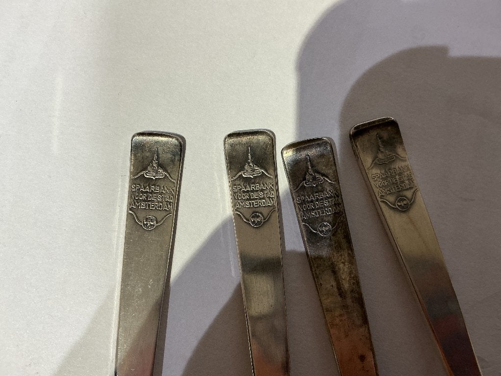 4 lepeltjes spaarbank voor de stad Amsterdam 1961 bieden, Ophalen of Verzenden, Nieuw